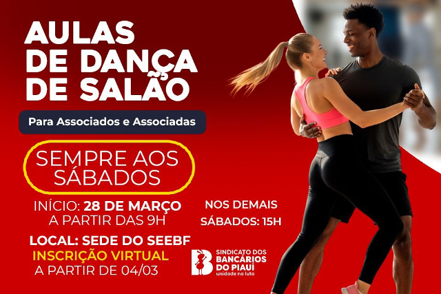 SEEBF/PI promove Aulas de Dança de Salão, a partir do dia 28/03. As inscrições estão abertas